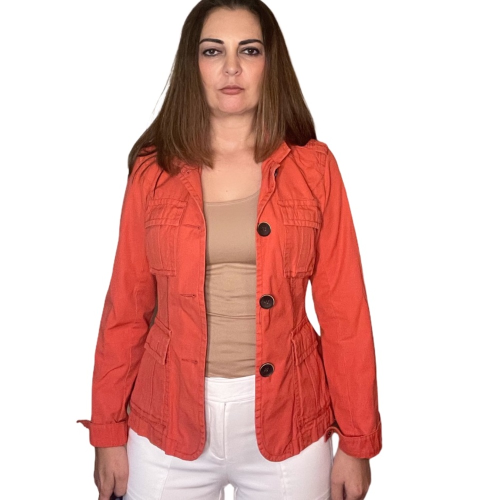 Eddie Bauer Orange Button Down Utility Jacket S - image 2